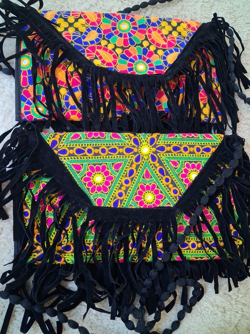 Embroidered Fringe Crossbody Bag - Black & Multicolor - Picture 5 of 8